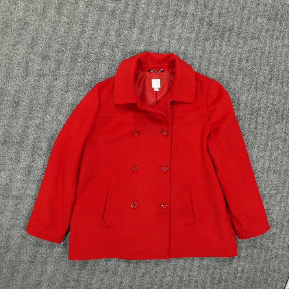 J.‎ Jill Jacket Womens Large Petite Red Wool Blend Double Breasted Pea Coat